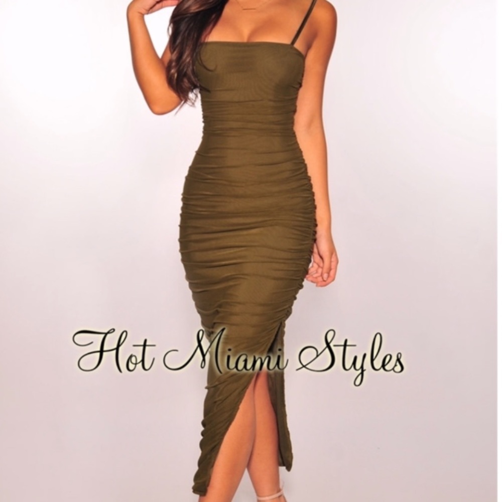Olive green body con dress